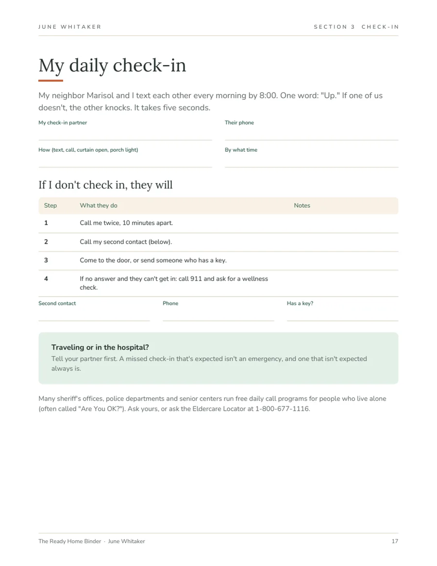 Page preview: My daily check-in