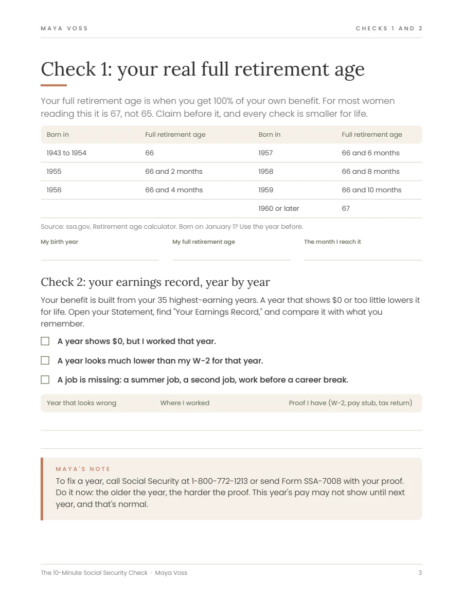 Сторінка з The 10-Minute Social Security Check: Перевірки 1 і 2