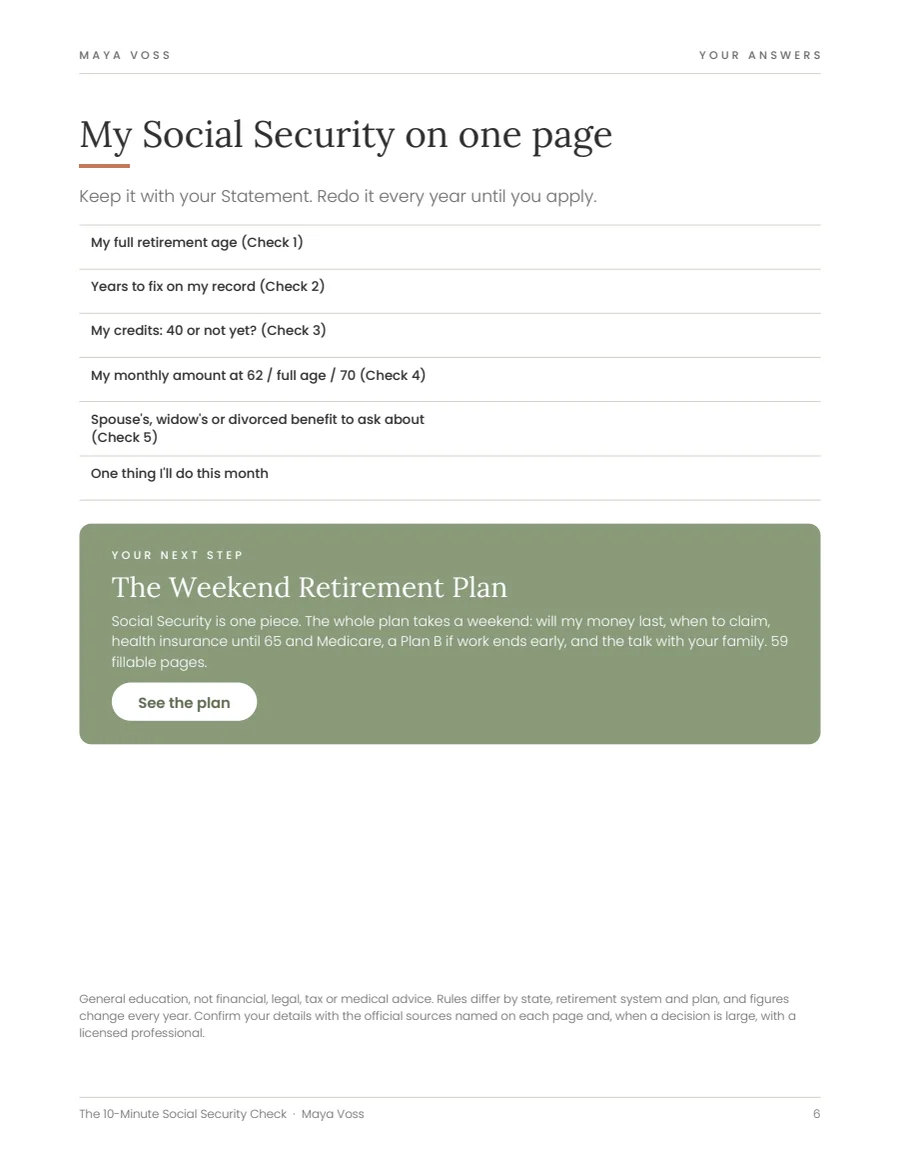 Сторінка з The 10-Minute Social Security Check: Ваші відповіді